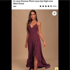 Lulu’s In Love Forever Plum Lace-Up High-Low Dress
